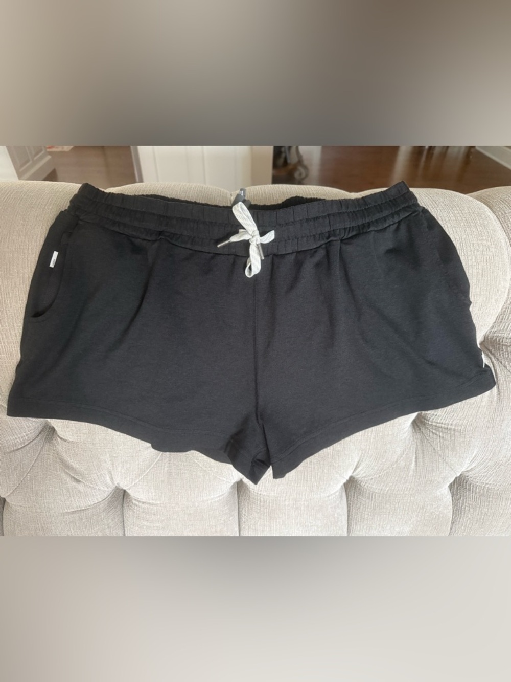 Vuori Women's Black Athletic Shorts with White Drawstring